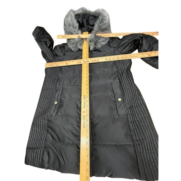 "KATE SPADE" Womens Gray Long Puffer Coat SZ L Removable Faux Fur On Hood Winter - Picture 15 of 16